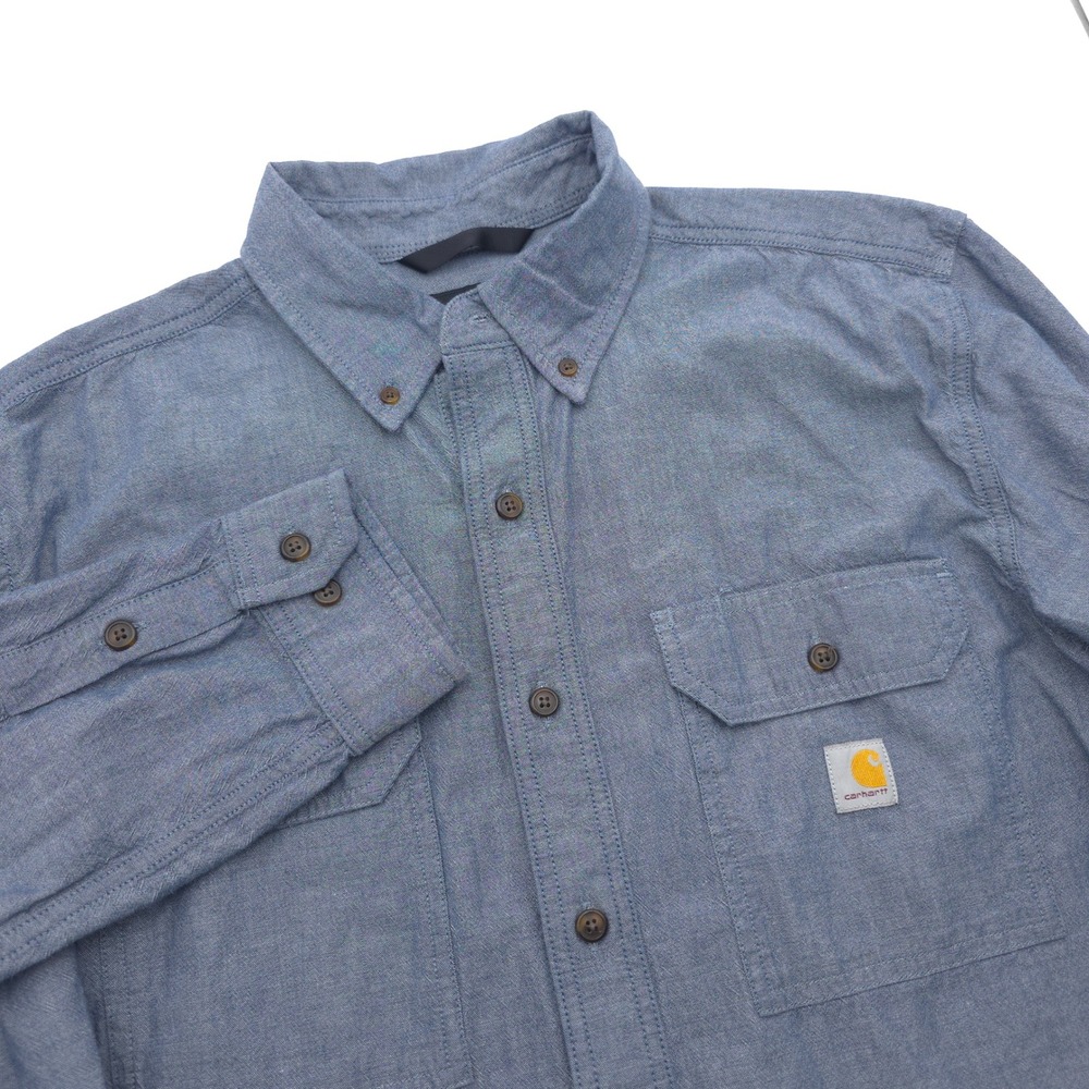 Carhartt Mens Loose Fit Long Sleeve Blue Chambray Button Down Shirt Large